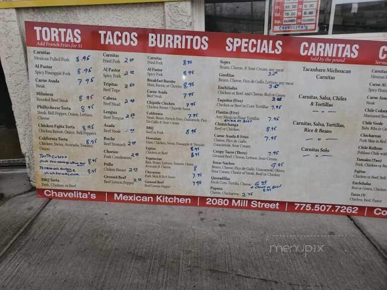 Chavelita's Cocina Mexicana - Reno, NV menu_pic
