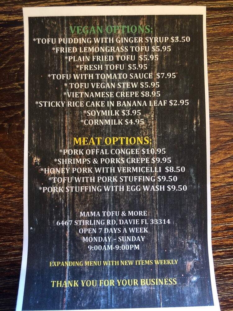 MaMa Tofu - Fort Lauderdale, FL menu_pic