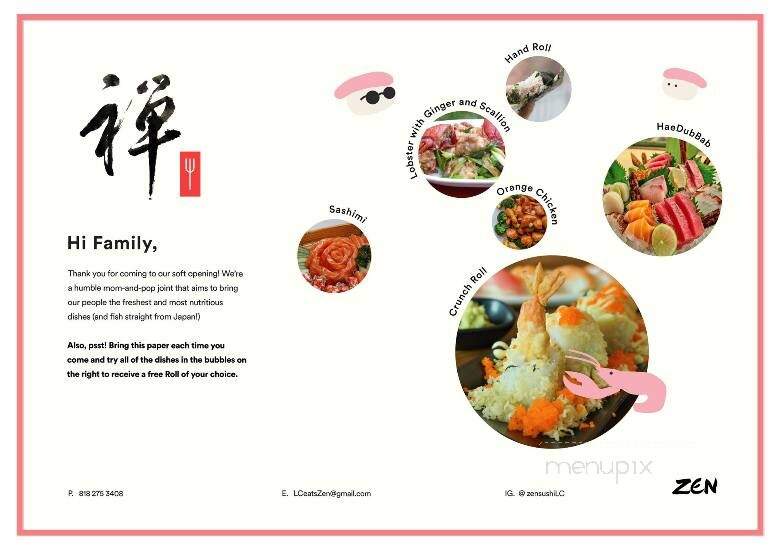 Zen Sushi & Seafood Restaurant - La Crescenta-Montrose, CA menu_pic