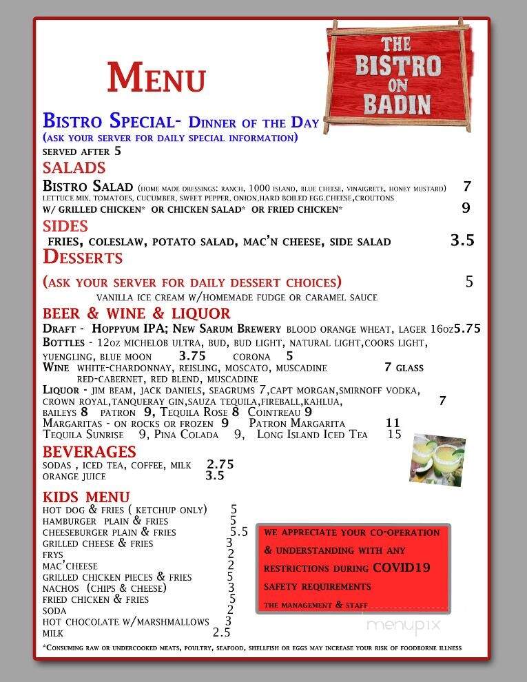 The Bistro on Badin - New London, NC menu_pic