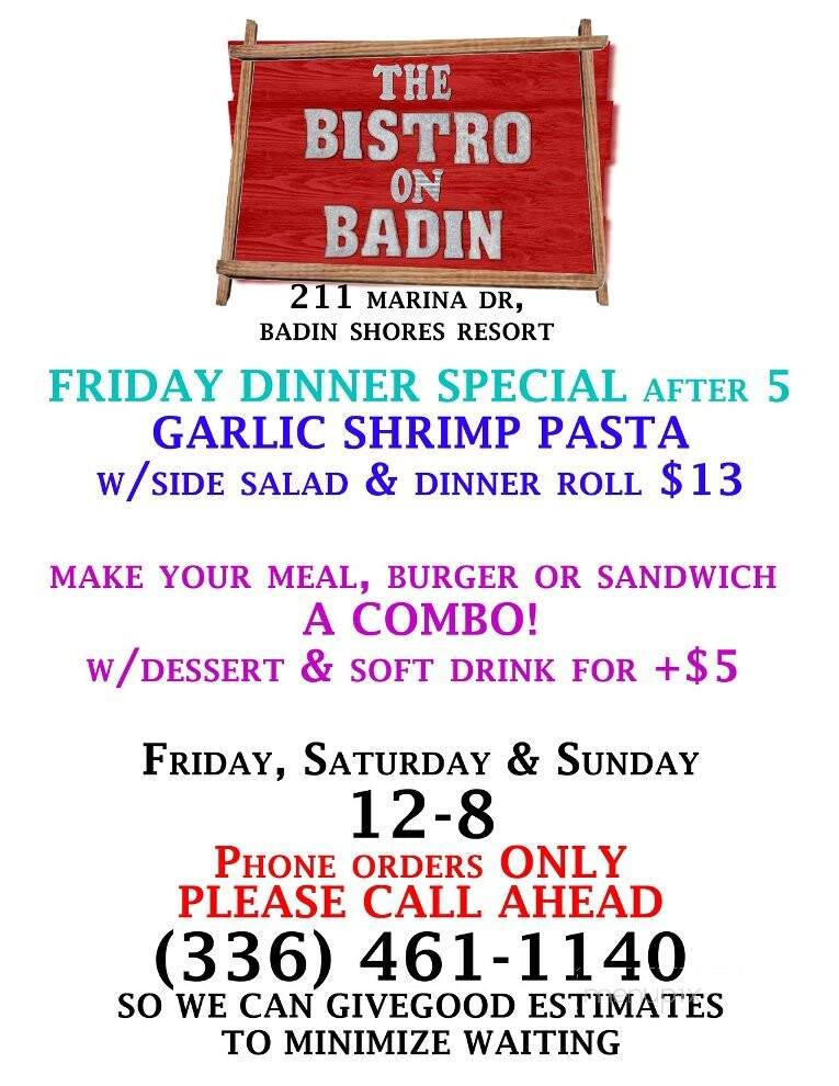 The Bistro on Badin - New London, NC menu_pic