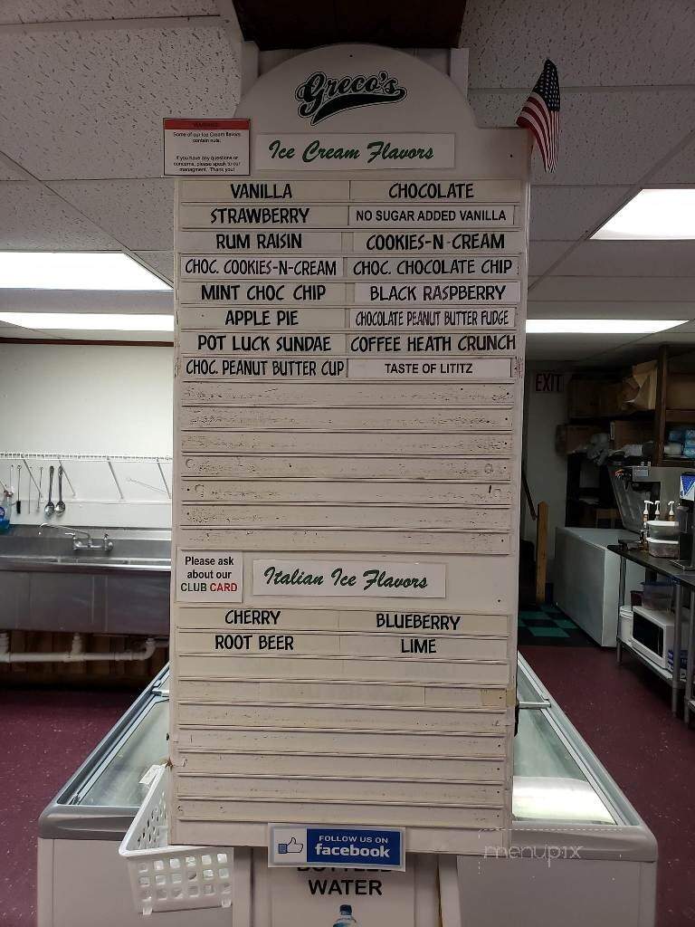 Greco's Italian Ices & Homemade Ice Cream - Lititz, PA menu_pic