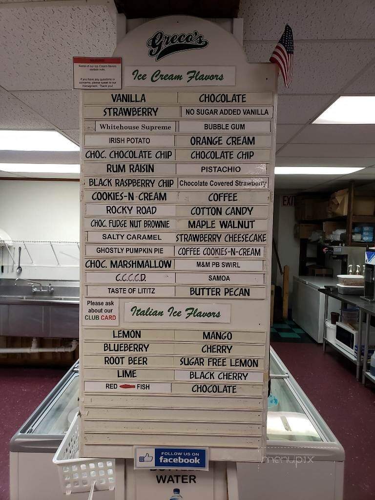 Greco's Italian Ices & Homemade Ice Cream - Lititz, PA menu_pic