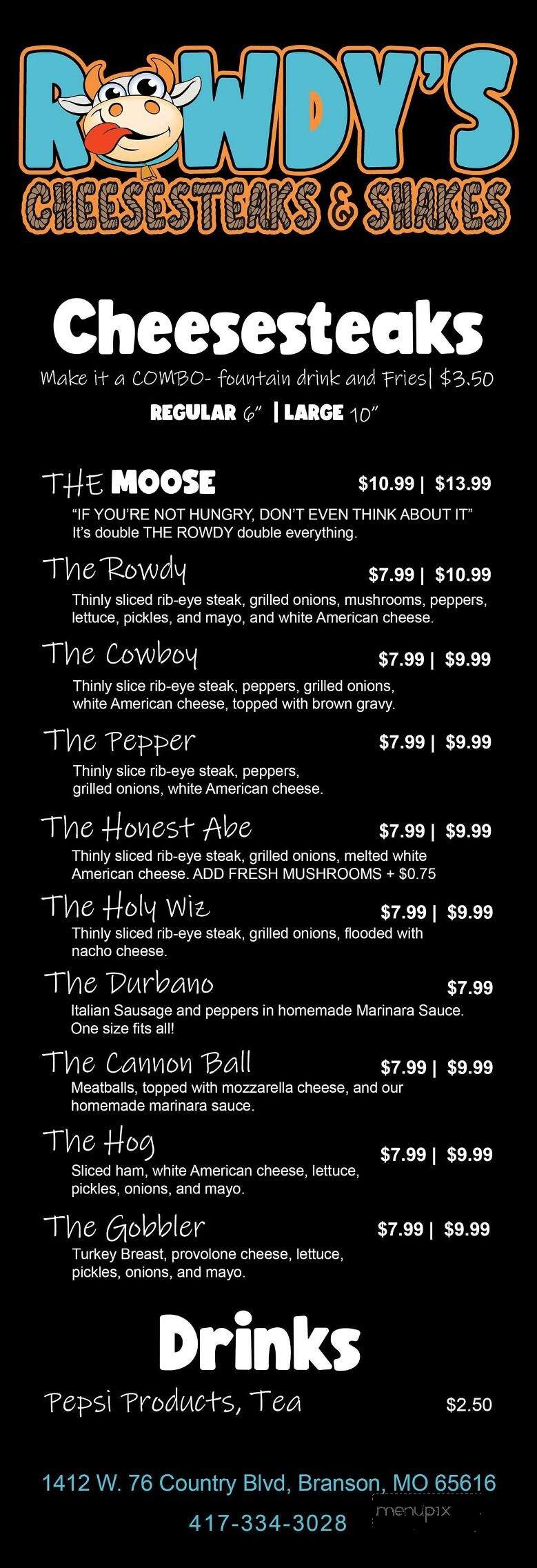 Rowdy's Cheesesteaks - Branson, MO menu_pic