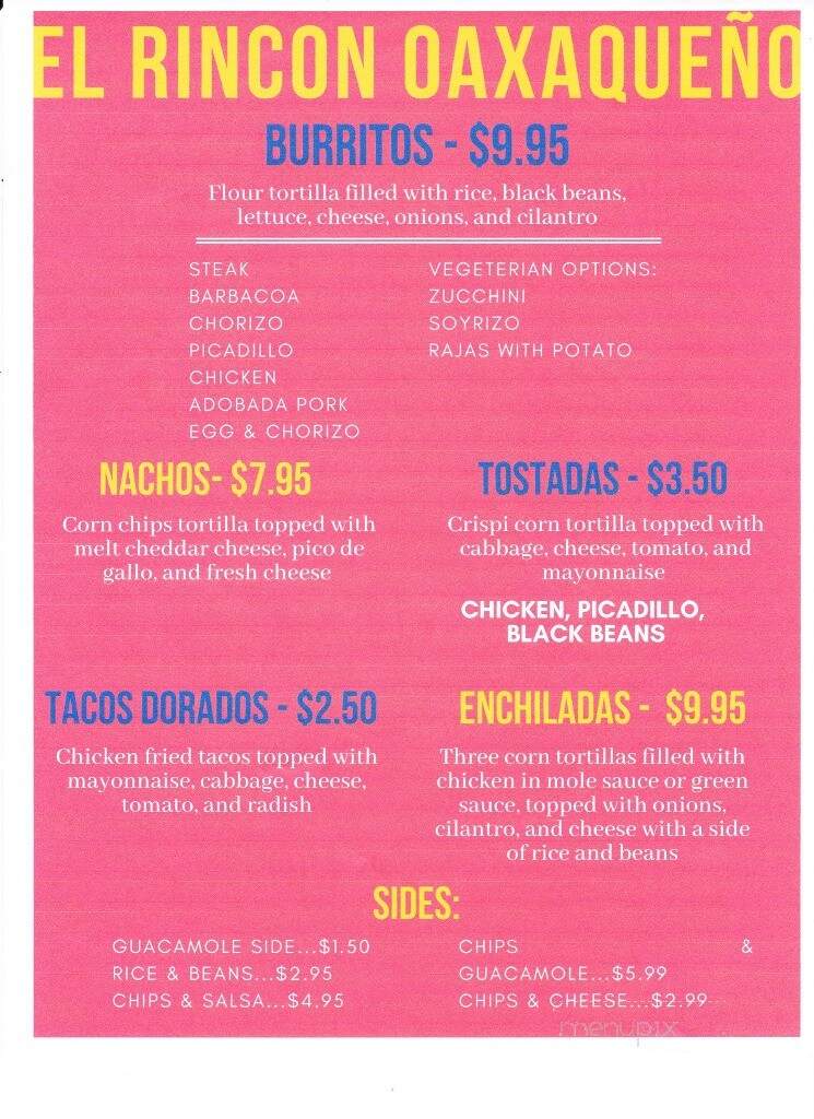 El Rincon Oaxaqueno - Pittsburgh, PA menu_pic