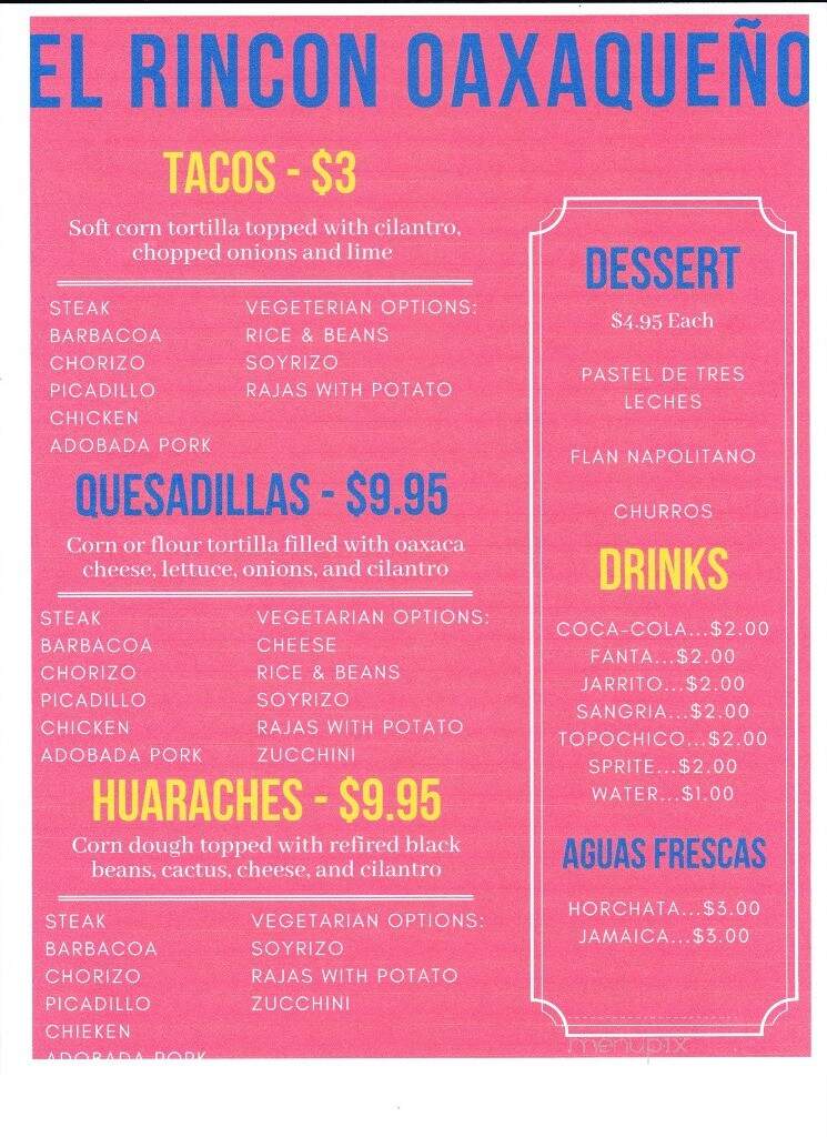 El Rincon Oaxaqueno - Pittsburgh, PA menu_pic
