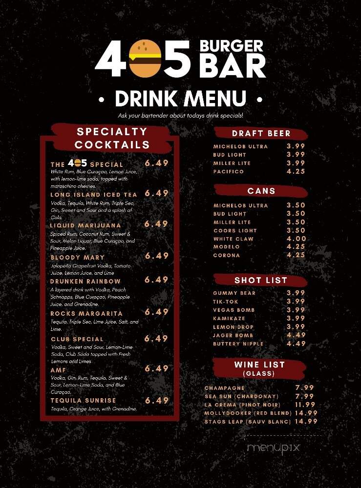 405 Burger Bar - Norman, OK menu_pic