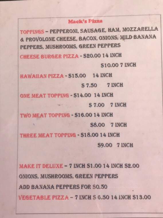 Mack's Place - Richmond, IN menu_pic