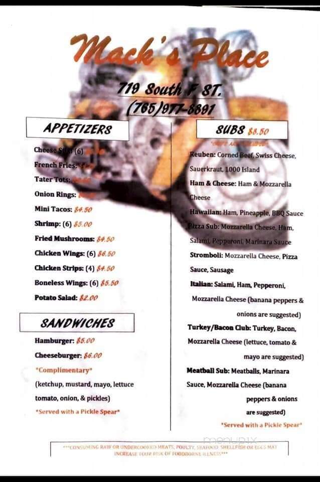 Mack's Place - Richmond, IN menu_pic