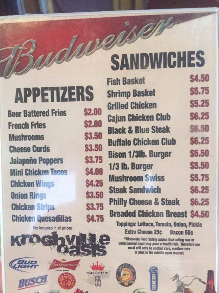 Kroghville Oasis - Waterloo, WI menu_pic