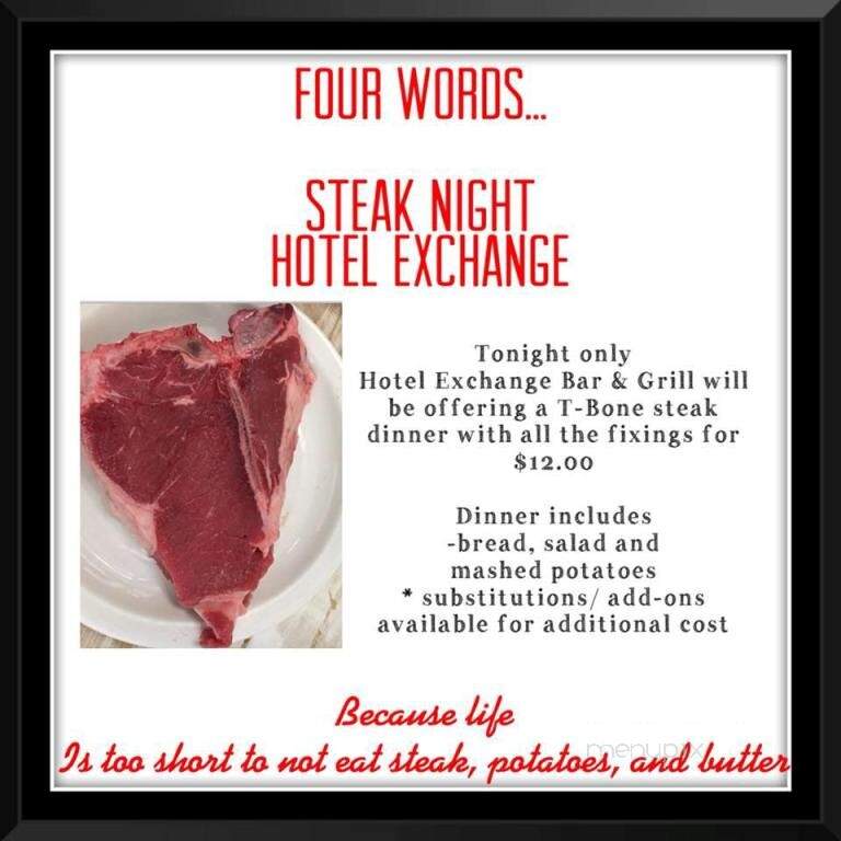 Hotel Exchange - Geneva, NY menu_pic
