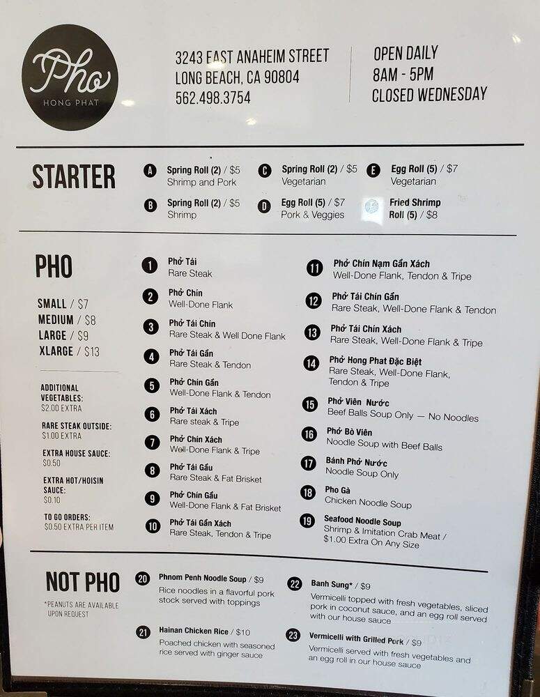 Pho Hong Phat - Long Beach, CA menu_pic