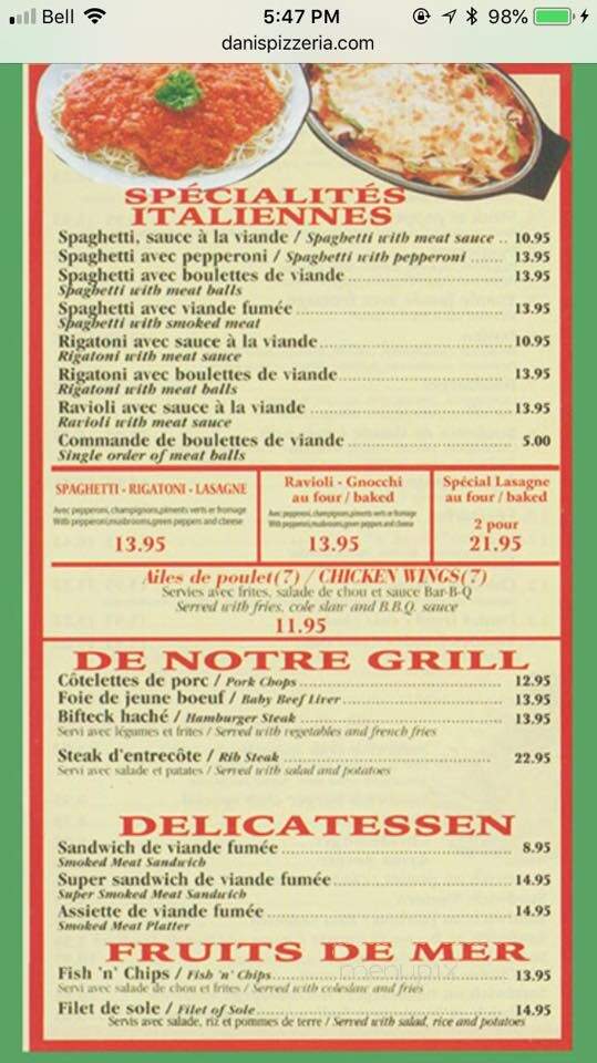 Danis Pizzeria - Montreal, QC menu_pic
