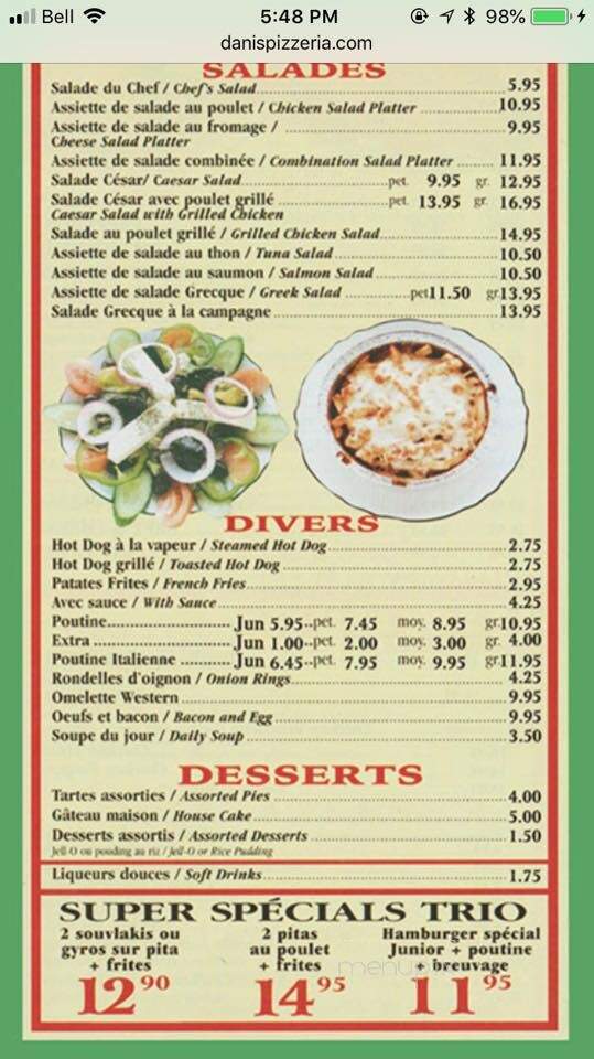 Danis Pizzeria - Montreal, QC menu_pic