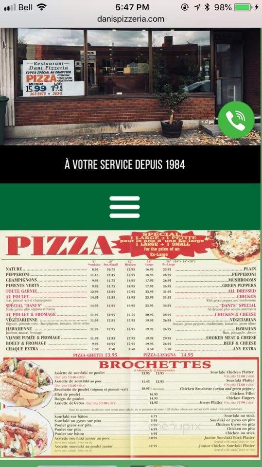 Danis Pizzeria - Montreal, QC menu_pic