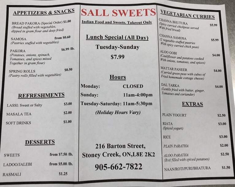 Sall Sweet And Curry - Stoney Creek, ON menu_pic