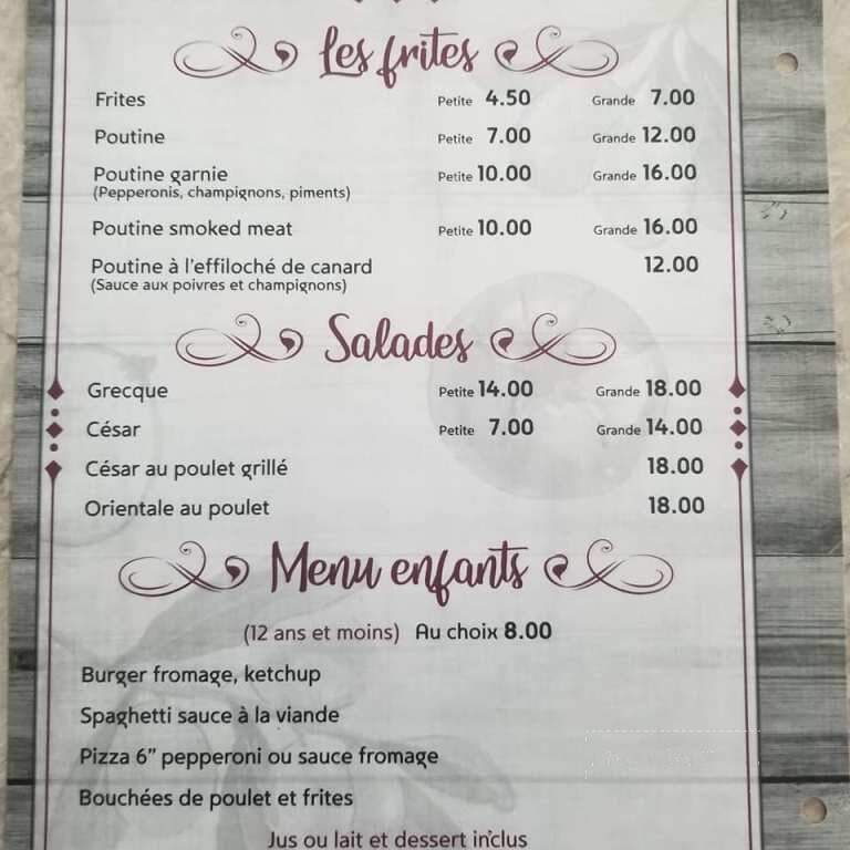 Le Pub Du Lac - Cabano, QC menu_pic