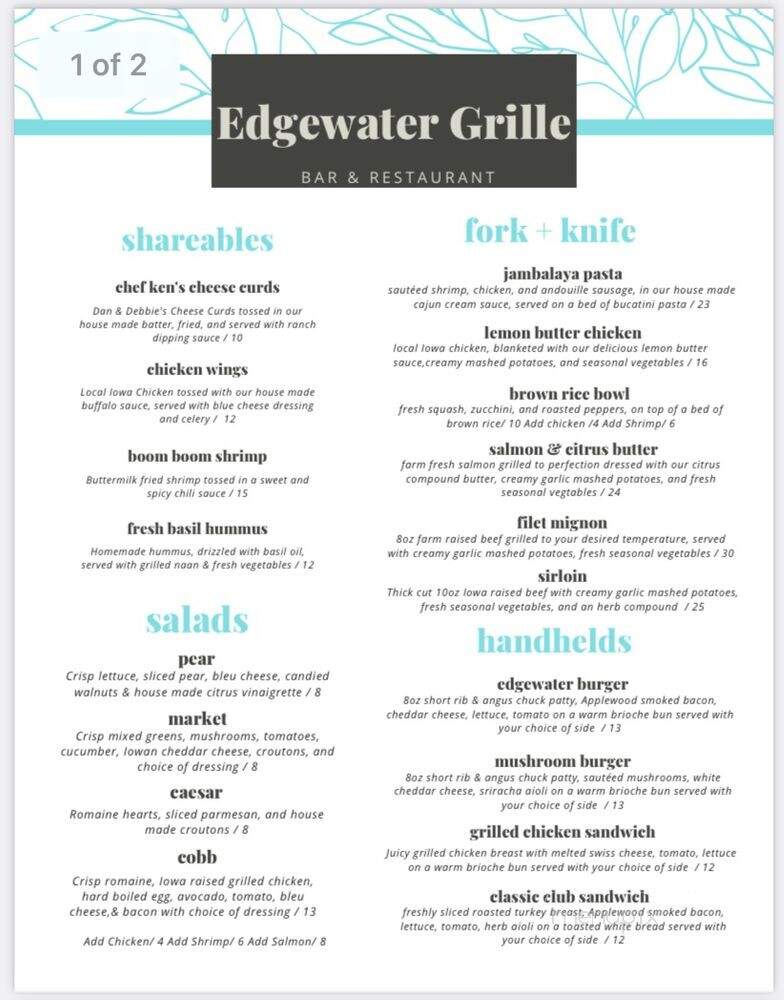 Edgewater Grille - Coralville, IA menu_pic