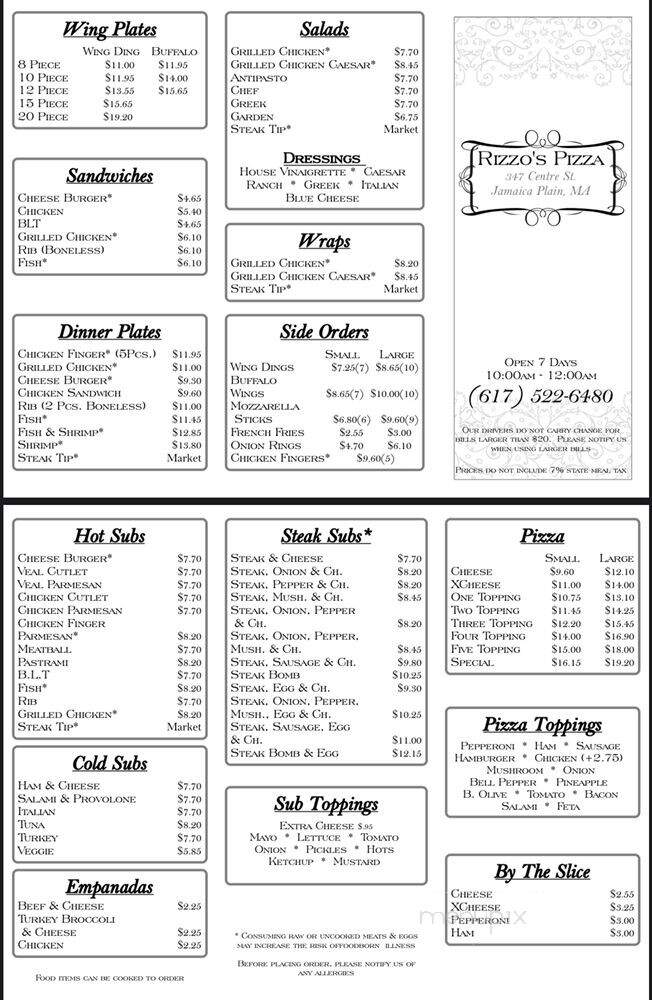 Rizzo's Pizza - Jamaica Plain, MA menu_pic