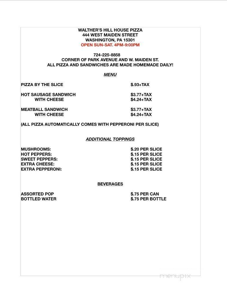 Walther's Hill House - Washington, PA menu_pic