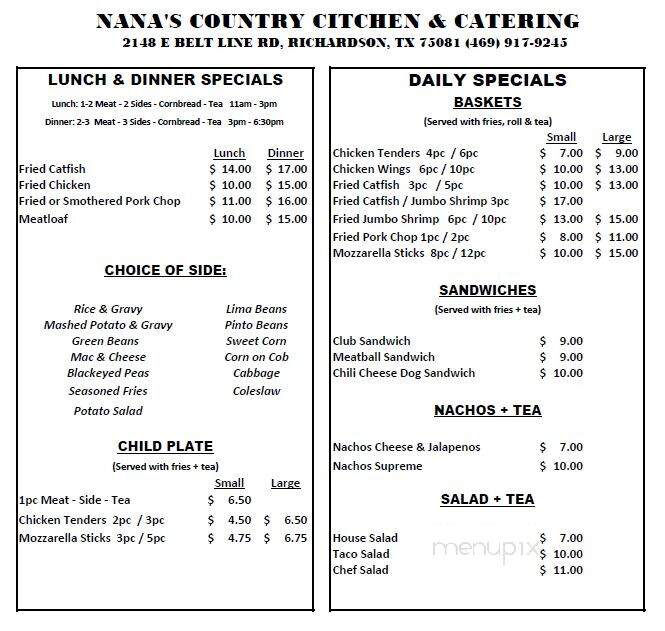 Nana's Country Citchen & Catering - Richardson, TX menu_pic