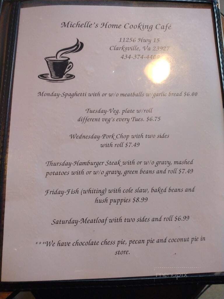 Michelle's Home Cooking Cafe - Clarksville, VA menu_pic