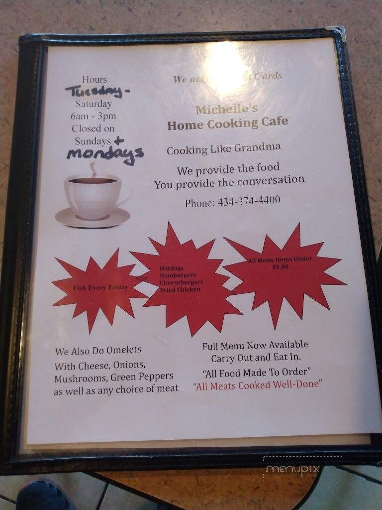 Michelle's Home Cooking Cafe - Clarksville, VA menu_pic