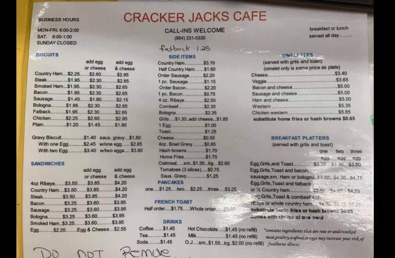 Cracker Jacks Cafe - Anderson, SC menu_pic
