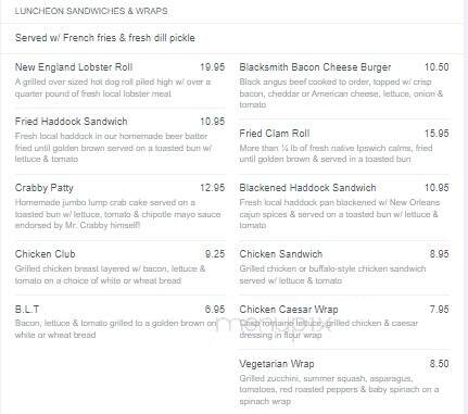 The Blacksmith Shop Restaurant - Rockport, MA menu_pic