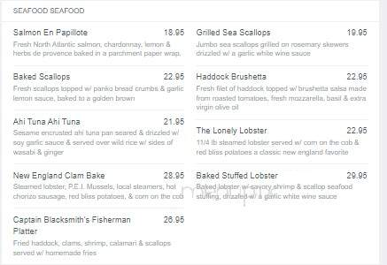 The Blacksmith Shop Restaurant - Rockport, MA menu_pic