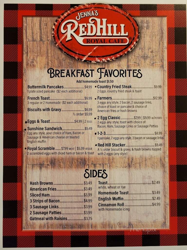 Red Hill Royal Cafe - Coloma, WI menu_pic