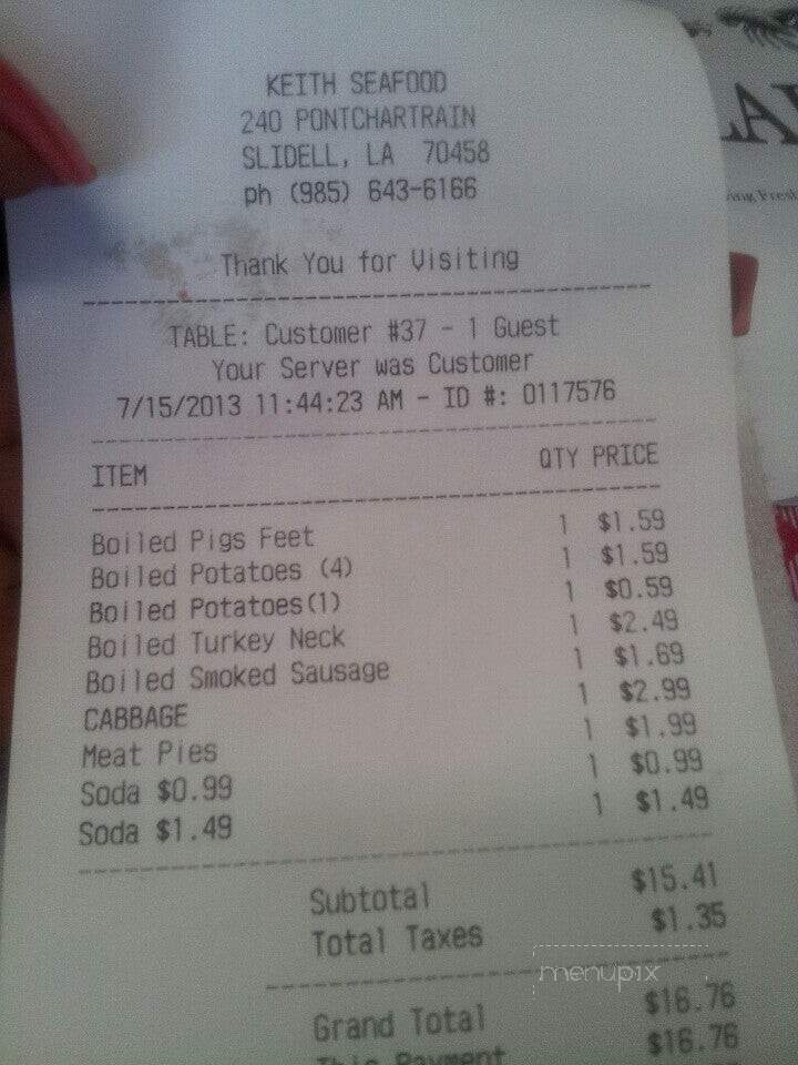 Keith's Seafood - Slidell, LA menu_pic