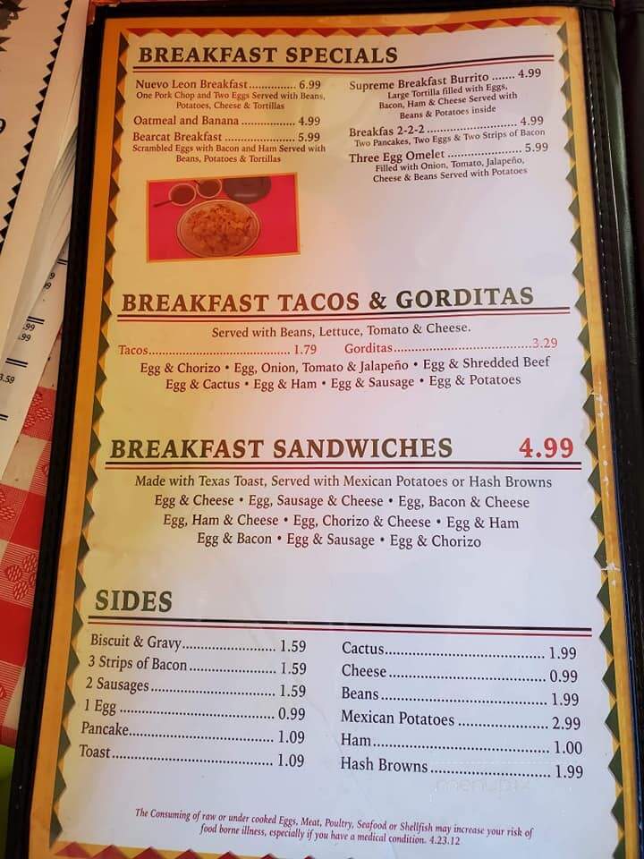 Nuevo Leon - Hobart, OK menu_pic