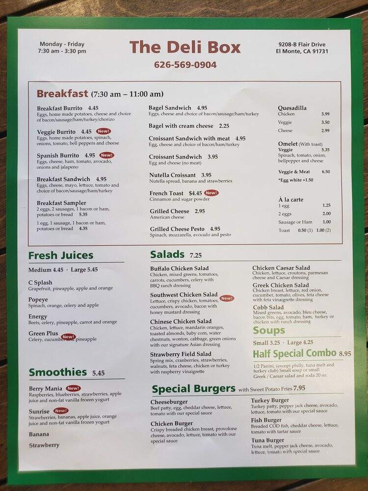 Deli Box - El Monte, CA menu_pic