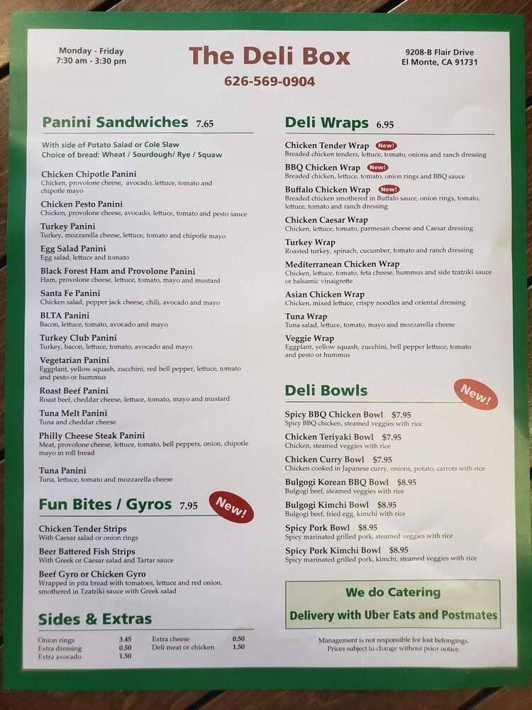 Deli Box - El Monte, CA menu_pic