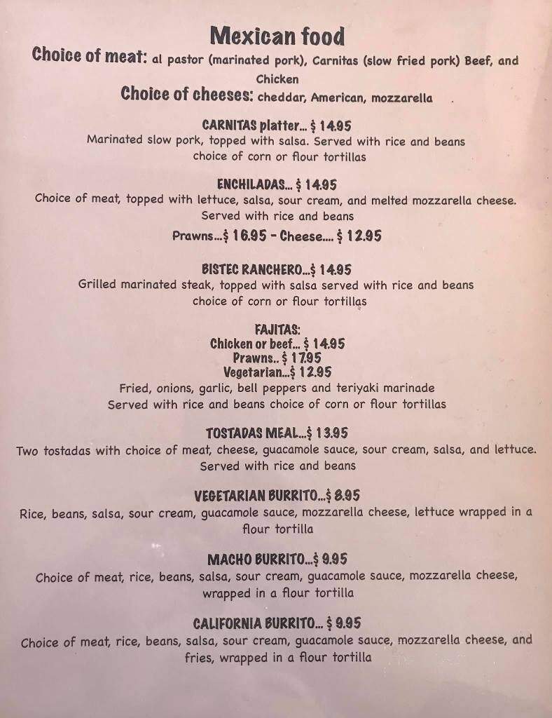 Pirate's Cove - Point Arena, CA menu_pic