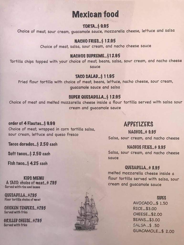 Pirate's Cove - Point Arena, CA menu_pic