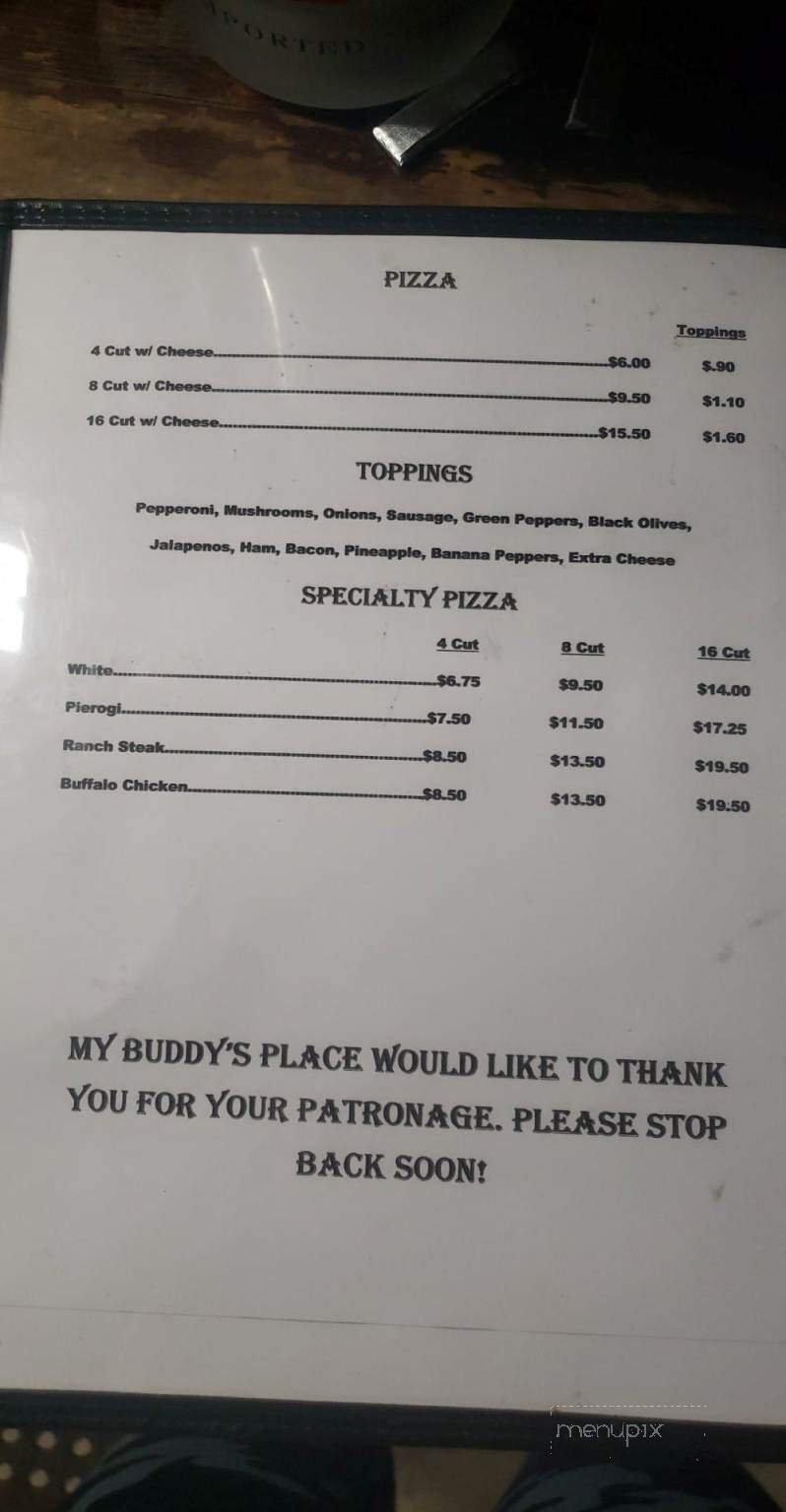 My Buddy's Place - Avonmore, PA menu_pic