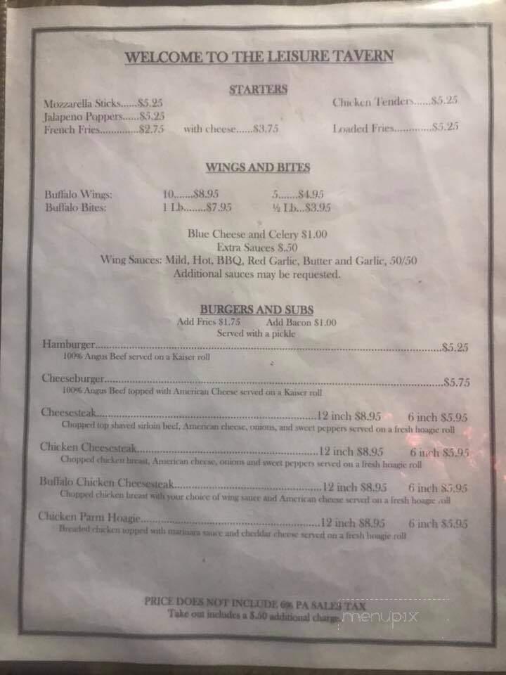 Leisure Tavern - Wilkes Barre, PA menu_pic