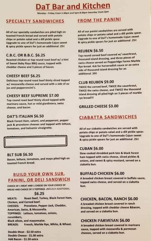 DaT Bar At The End Row - Lexington, IL menu_pic