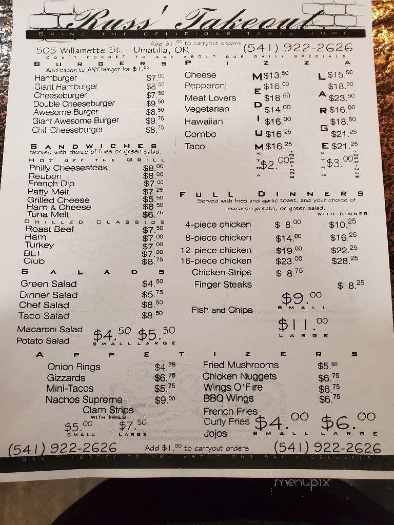 Russ's Place - Umatilla, OR menu_pic