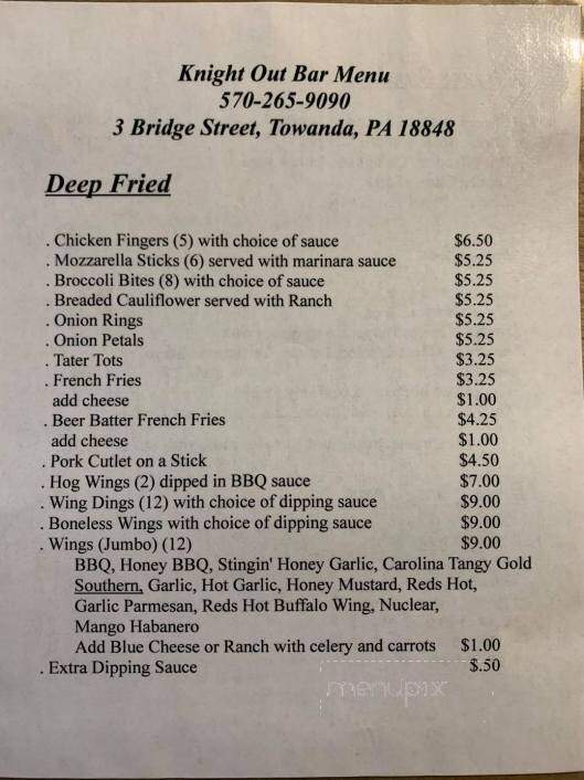 Knight Out - Towanda, PA menu_pic