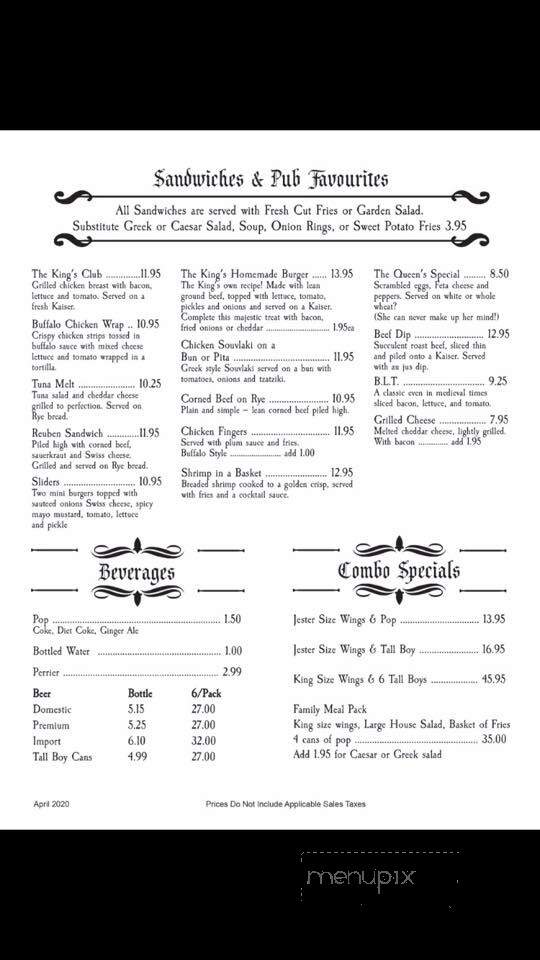 King Georges Arms - Toronto, ON menu_pic