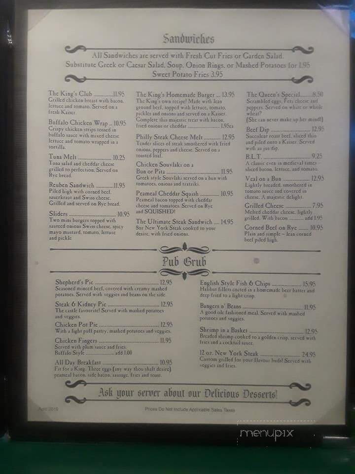 King Georges Arms - Toronto, ON menu_pic