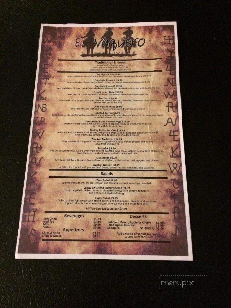El Vaquero Restaurant - Gruver, TX menu_pic