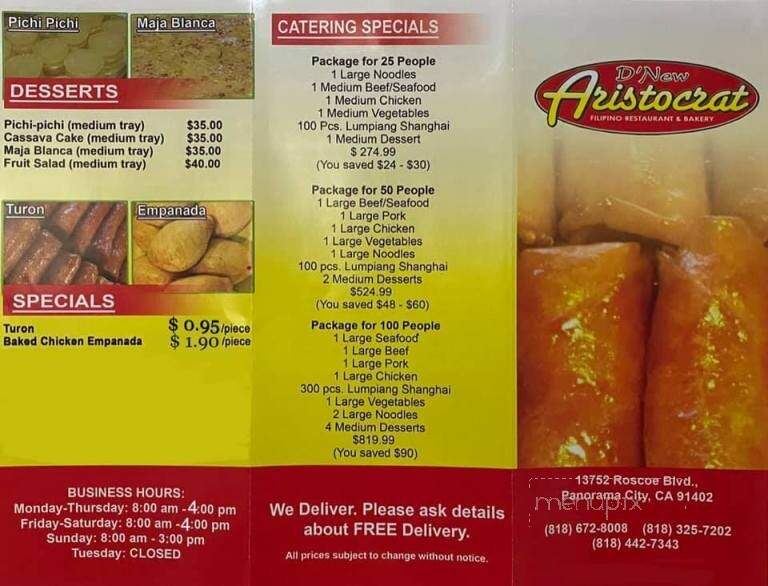 New Aristocrat Restaurant - Los Angeles, CA menu_pic