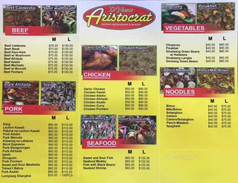 New Aristocrat Restaurant - Los Angeles, CA menu_pic