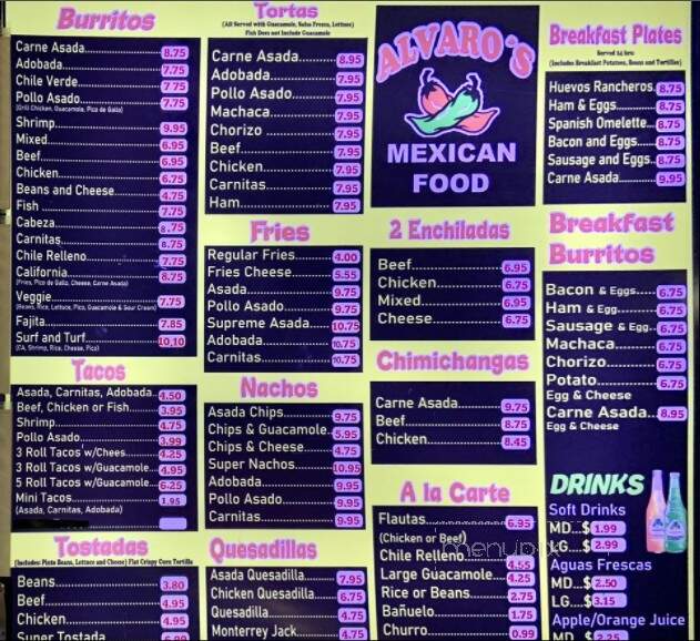 Alvaro's Mexican Food - San Diego, CA menu_pic