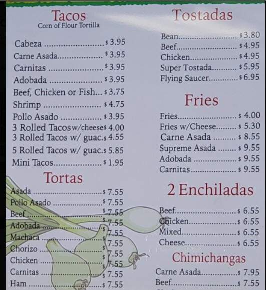 Alvaro's Mexican Food - San Diego, CA menu_pic