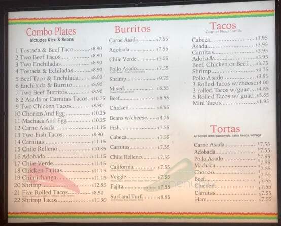 Alvaro's Mexican Food - San Diego, CA menu_pic